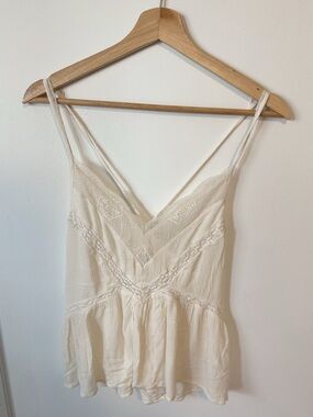 American Eagle Outfitters Ivory Lace-Trim V-Neck Cami
